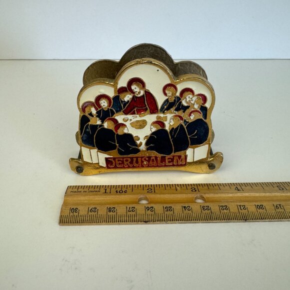 Vtg Jerusalem Souvenir Last Supper Religious Napkin Letter Holder Enamel Brass - Picture 5 of 16